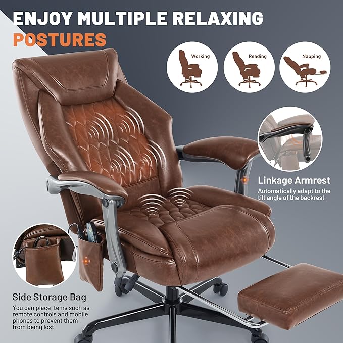 Massage Office Chair with Heat & Foot Rest, 6 Points Vibration, Ergonomic Executive Reclining Desk Chair, PU Leather Padded Seat for Home Office Comfort