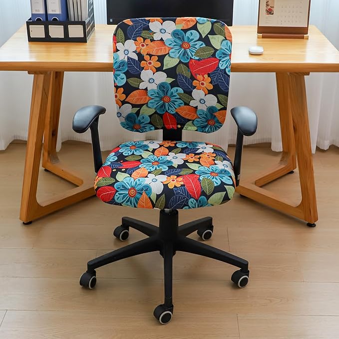 FORCHEER Split Office Chair Covers Floral Two Pieces Stretch Separated Desk Chair Slipcover Washable