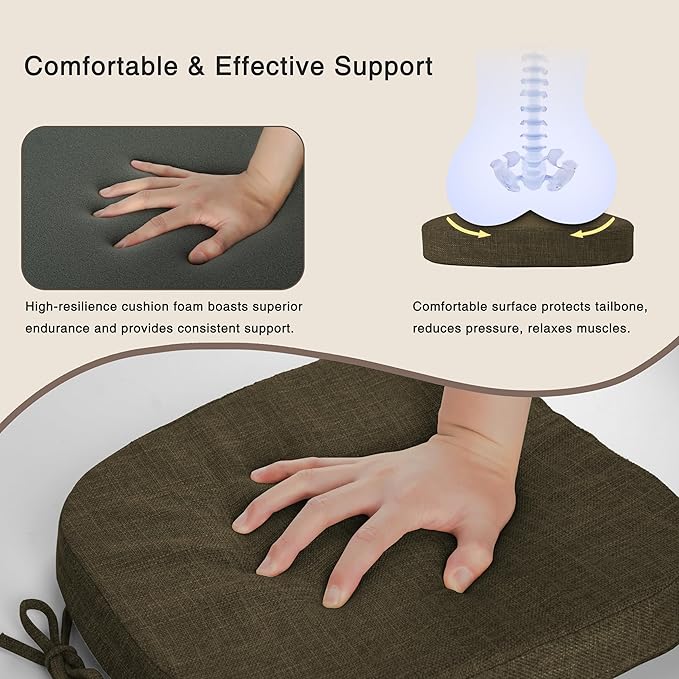 OVOV 14x14 Chair Cushions for Metal Dining Chairs Set of 2 Non Slip Thick Textured Chair Pads for Dining Chairs with Ties and Removable Cover (Khaki)