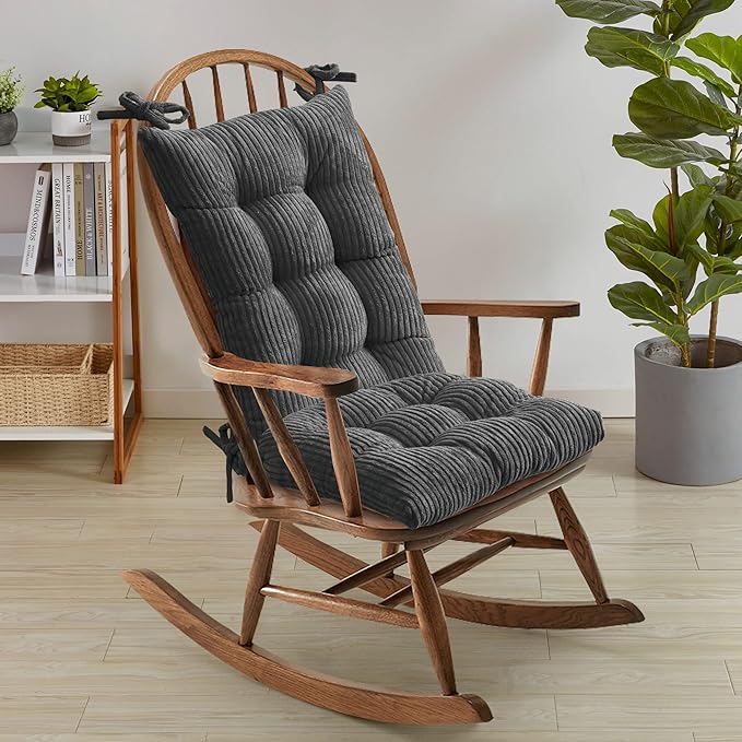 Rocking Chair Cushion Premium Tufted Pads Non Skid Slip Backed Crushed Velvet Cover Set of Upper and Lower with Ties, 21 in x 17 in | 17 in x 17 in, Velvet Gray (Pack of 5)