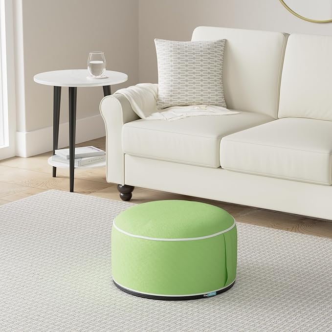 QILLOWAY Inflatable Outdoor Ottoman for Patio, Waterproof Round Pouf, Inflatable Foot Rest, Outdoor Footstool for Poolside, Garden，Camping,Green