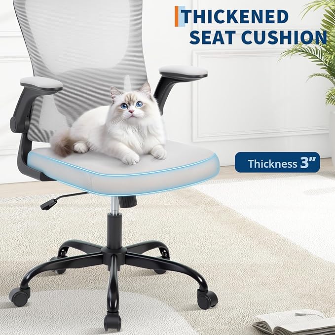 Premium Ergonomic High-Grey Mesh Office Chair - Adjustable Headrest & Reclining Backrest, 360° Swivel - Silent Casters, Skin-Friendly & Durable - Ideal for Bedroom, Dorm & Small Spaces