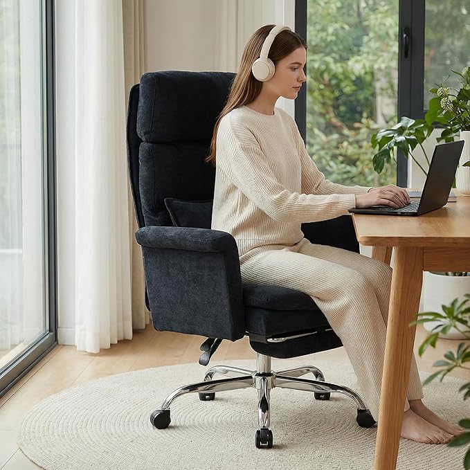 Okeysen Big and Tall Office Chair with Flip Armrests, Cross Legged Chair with Foot Rest, Wide Seat Reclining Desk Chair with Lumbar Pillow, Executive Ergonomic Computer Game Chair, 500LBS