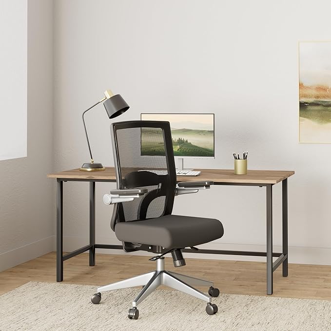 Space Seating 867 Series Adjustable Manager's Chair with Breathable Mesh Back, Lumbar Support and Padded Flip Arms, Black Fabric Seat with Silver Nylon Base