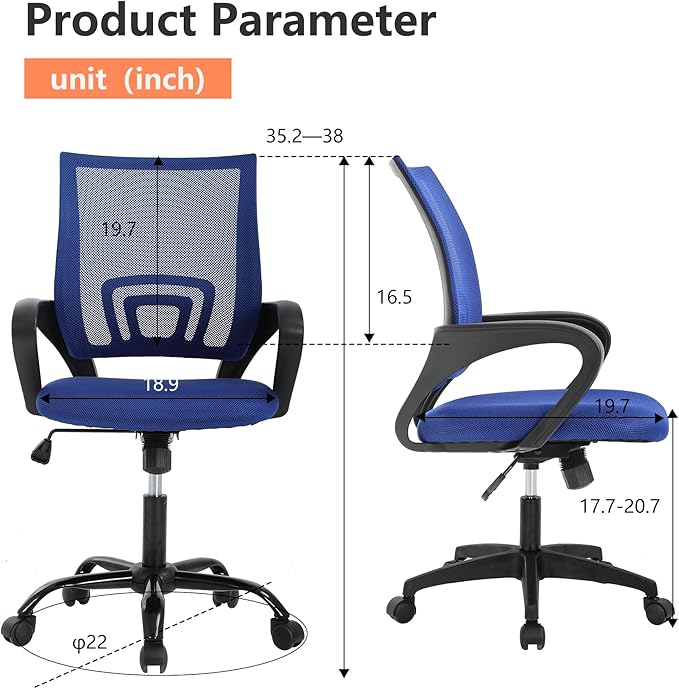 PayLessHere Home Office Chair - Adjustable Ergonomic Chair with Lumbar Support, Armrest, High Density Mesh, 360 Degree Swivel (Pack of 2, Blue)