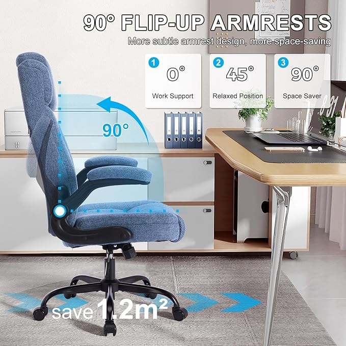 High Back Fabric Office Chair, Ergonomic Computer Desk Chair with Adjustable Headrest & Flip-up Armrests, 120° Tilt Rock Function, 400 lbs Weight Capacity for Home Office & Lumbar Support