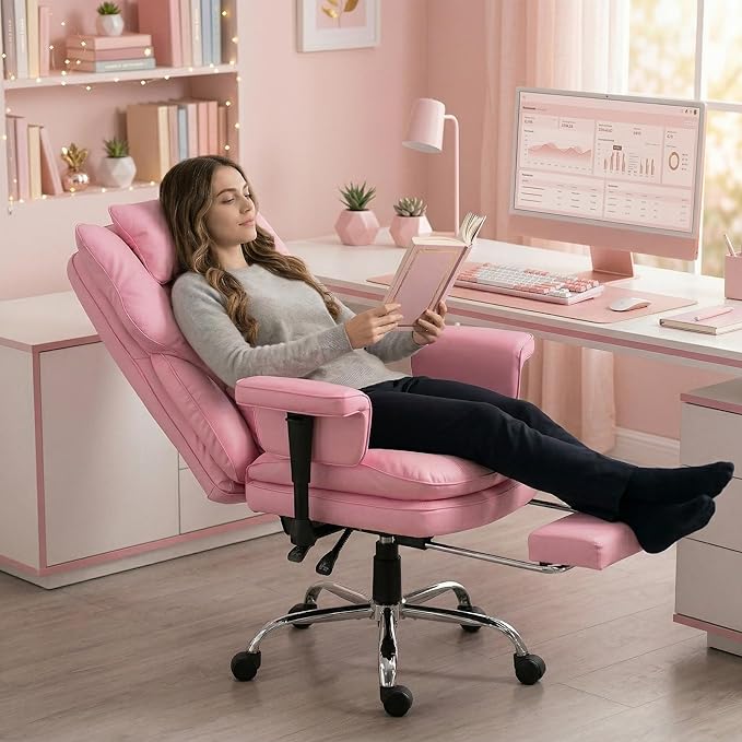 Big and Tall Massage Office Chair with Heat, Extra Wide Double-Layer Pocket Spring Cushion, High Back Reclining Gaming Chair with Adjustable Armrests & Footrest, Heavy Duty Ergonomic Chair, Pink