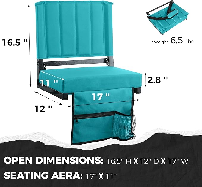 SPORT BEATS Stadium Seats with Back Support Bleacher Chairs with Back and Cushion Thick Padded Bleacher Seats Includes Shoulder Strap