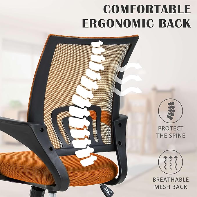 Office Chair, Adjustable Computer Chair with Lumbar Support, Office Desk Chair with Breathable Mesh Backrest, Home Office Desk Chairs for Student, Adults, Study, Dorm, Small Computer Chair, Orange
