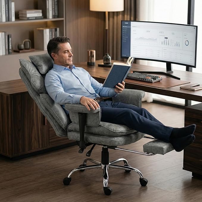Big and Tall Massage Office Chair with Heat, Extra Wide Double-Layer Pocket Spring Cushion, High Back Reclining Gaming Chair with Adjustable Armrests & Footrest, Heavy Duty Ergonomic Chair, Gray