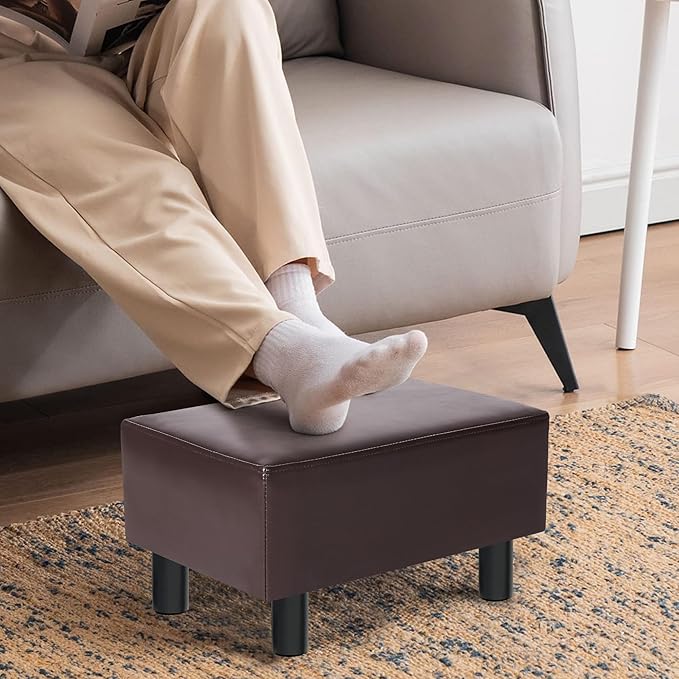 Joveco Small Foot Rest Stool Ottoman, Faux Leather Footrest Footstool for Chair, Under Desk, Office, Living Room, Brown