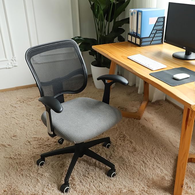 FORCHEER Office Chair Seat Cover Grey Water-Resistant 18inch Stretch Jacquard Computer Chair Seat Cushion Slipcover 1 Piece Washable
