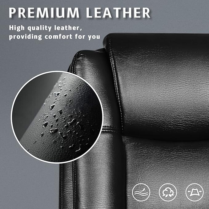 LEMBERI Office Desk Chair, Managerial Executive Chair, High Back Computer Chair, Ergonomic Height Adjustable PU Leather Chairs with Padded Armrest for Long Time Sitting (Black)