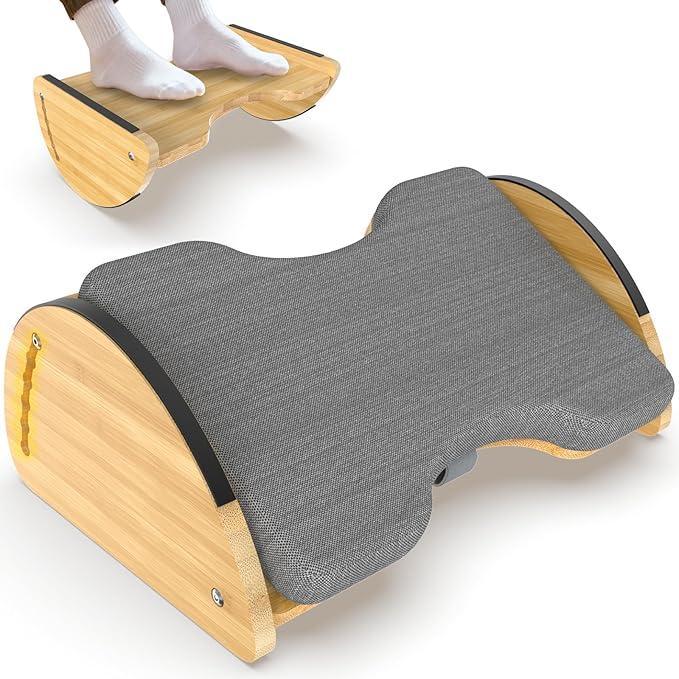Bamboo Foot Rest Under Desk 3-in-1 + Bamboo Rocking Under Desk Footrest 2-in-1 with 6 Adjustable Heights for Home, Office and Gaming, 2 Pack