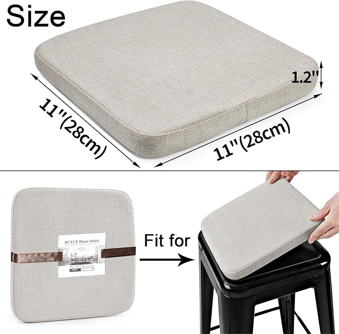 BUYUE Friendly Woven Fabric Magnetic Bar Stool Cushions Set of 4, Enhanced Anti-Slip Breathable Small Chair Seat Pads for Café Bistro Stackable Metal Stools (Square, Light Grey, 4 Counts)