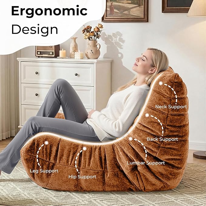 HABUTWAY Bean Bag Chair, Giant Bean Bag Chairs for Adults, Bean Bag Sofa with Filler Faux Fur, Memory Foam Bean Bag Couches Fireside Lazy Sofa for Living Room, Bedroom, Office (Brown)