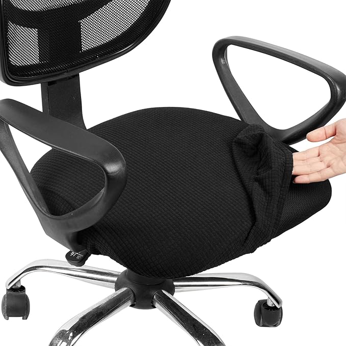 Melaluxe Stretch Jacquard Office Chair Cover, Removable Washable Desk Chair Cover Rotating Chair Seat Slipcover, Black