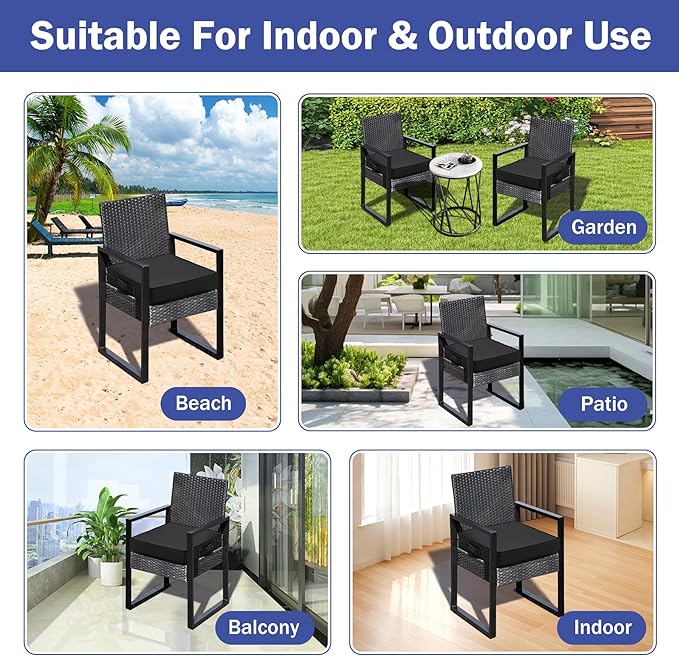 IASEAHK Patio Chair Cushions, 19" x 19" x 3" Outdoor Chair Cushions Set of 4, Waterproof Outdoor Cushions for Patio Furniture, Outdoors Seat Cushions Set of 4 with Handle and Ties, Black
