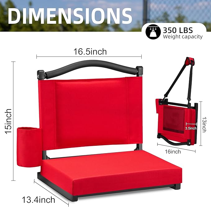 HABUTWAY Stadium Seats with Back Support and Thick Cushion Bleacher Seats with Backs and Cushion Wide, Stadium Chairs Include Shoulder Strap and Pocket, Perfect for Sports Events