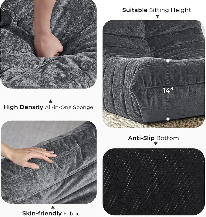 HABUTWAY Bean Bag Chair, Giant Bean Bag Chairs for Adults, 3 Seater Fireside Chair, Lazy Large Floor Bean Bag Sofa for Living Room, Bedroom, Dorm, Office (Grey)