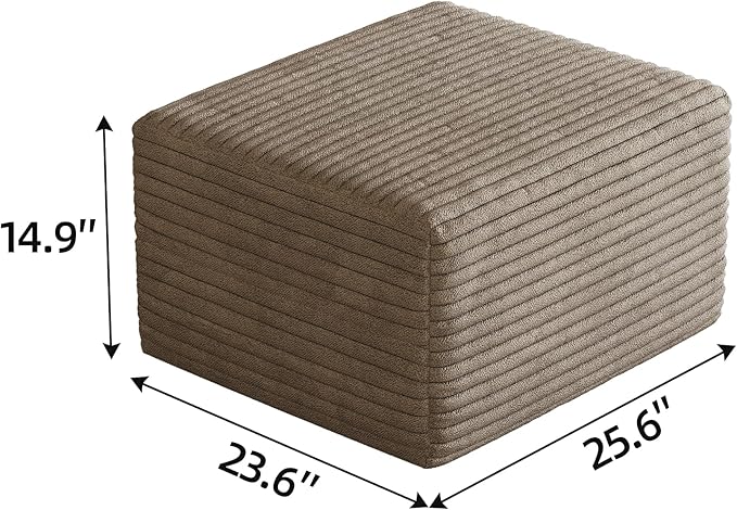 25.6" Ottoman Foot Rest for Couch，Plush Corduroy Rectangle Ottomans,Upholstered Memory Foam Couches Ottomans - Compressed Sofa in a Box No Assembly Require,Camel