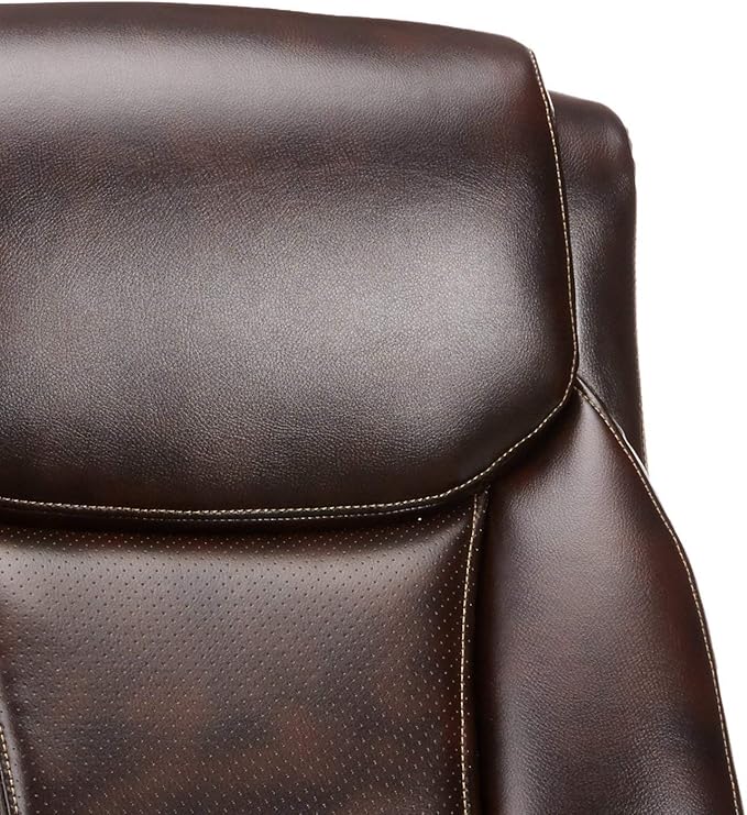 Amazon Basics Big and Tall Executive Office Chair with Lumbar Support, Adjustable Height, 360-Degree Swivel, 350-Pound Capacity, 28.5"D x 30.25"W x 47.9"H, Brown with Pewter Finish