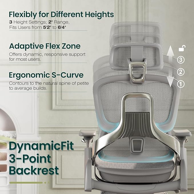 GABRYLLY Ergonomic Office Chair, Home Mesh Desk Chair with Sync Lumbar Support & Sliding Seat, 4D Arm, 150° Recline, Adjustable Back,Big & Tall Computer Chair-Footrest,Aluminum Base, Gray,FLOW550