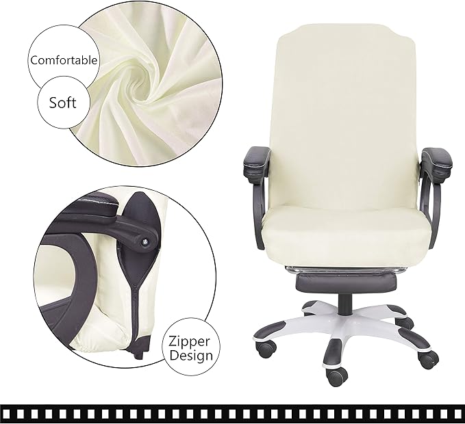SARAFLORA Office Chair Cover- Large, Ivory- Removable Computer Chair Cover for Office Chair with Zipper for Universal Rotating Chair Desk Chair Cover High Back Chair Seat Washable Protector for Pets