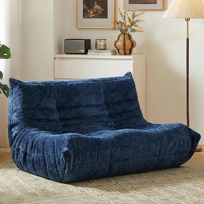 HABUTWAY Bean Bag Chair, Giant Bean Bag Chairs for Adults, Loveseat Fireside Chair, 2 Seater Lazy Bean Bag Sofa Memory Foam Couch for Living Room, Bedroom, Office (Navy Blue)