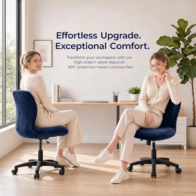 Deisy Dee Velvet Stretch Armless Office Chair Covers - Colorful Stretch Slipcover for Desk Chairs (Navy)