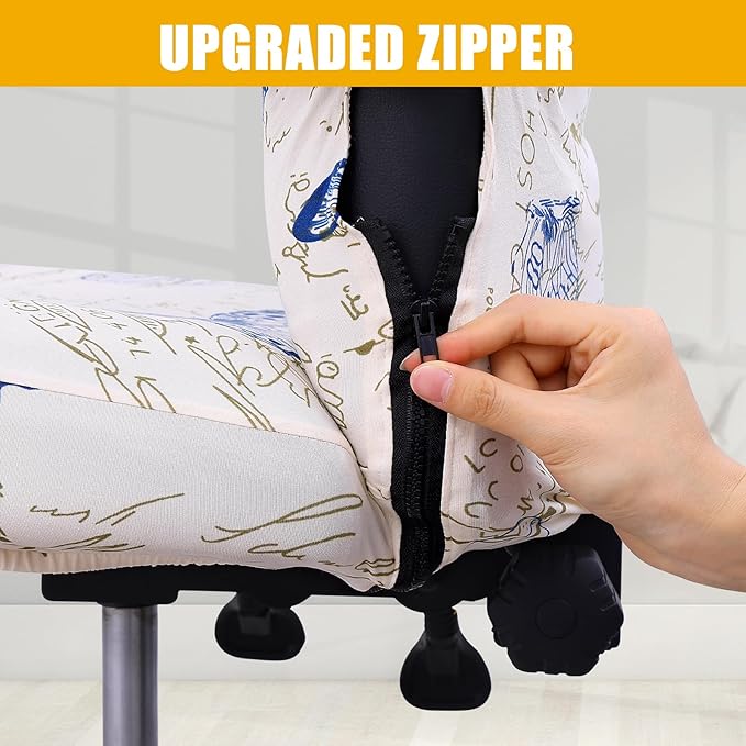 Smiry Stretch Printed Computer Office Chair Cover with Armrest Covers, Soft Fit Universal Removable Washable Desk Rotating Chair Slipcovers, Anti-Dust Spandex Protector with Zipper, White