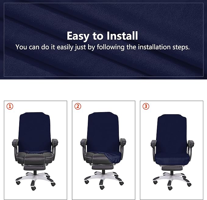 SARAFLORA Office Chair Cover- Large, Navy- Removable Computer Chair Covers for Office Chair with Zipper for Universal Rotating Chair Desk Chair Cover High Back Chairs Seat Washable Protector for Pets