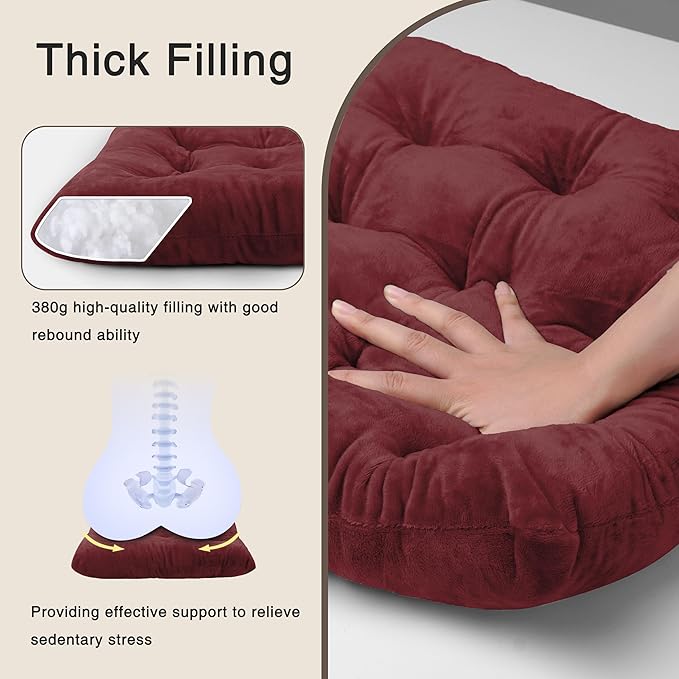 OVOV 6 Pack Chair Cushions for Dining Chairs Soft Seat Cushions for Kitchen Desk Chairs Square Chair Pads with Ties (15.5"x15.5" Burgundy)