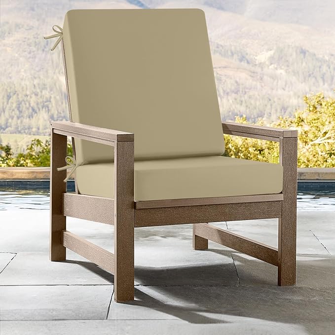 idee-home Outdoor Dining Chair Cushion, Patio Seat Cushion High Back Waterproof Seat Pads with Removable Cover, Indoor Chair Pads Deep, Antique Beige