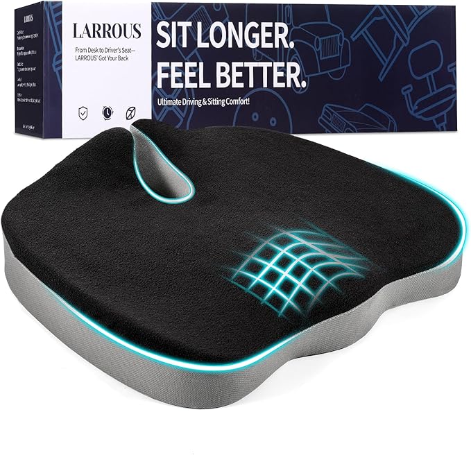 Seat Cushion for Office Chair, Ergonomic Memory Foam Office Chair Cushion with U-Shaped Coccyx Support, Non-Slip Base, Washable Cover