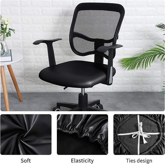FORCHEER Office Chair seat Covers Leather Stretch Waterproof PU Computer Chair Seat Cushion Slipcovers-Black