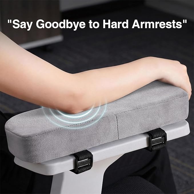 Smiry Ergonomic Office Chair Armrest Pads, Memory Foam Arm Rest Covers, Non-Slip Armrest Cushion with Adjustable Buckles and Straps, Elbow Relief for Desk, Gaming & Wheelchair (Grey, Set of 2)