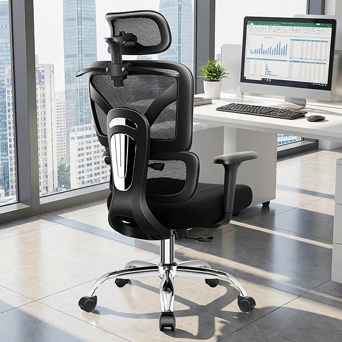 Office Desk Chair, Ergonomic Office Chairs with Lumbar Support, Breathable Mesh Desk Chair with Thickened Cushion Comfy for Home Office, Work, 300Lbs, Black