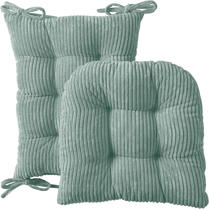 Rocking Chair Cushion Premium Tufted Pads Non Skid Slip Backed Crushed Velvet Cover Set of Upper and Lower with Ties, 21 in x 17 in | 17 in x 17 in, Velvet Mint, Case Pack (Pack of 5)