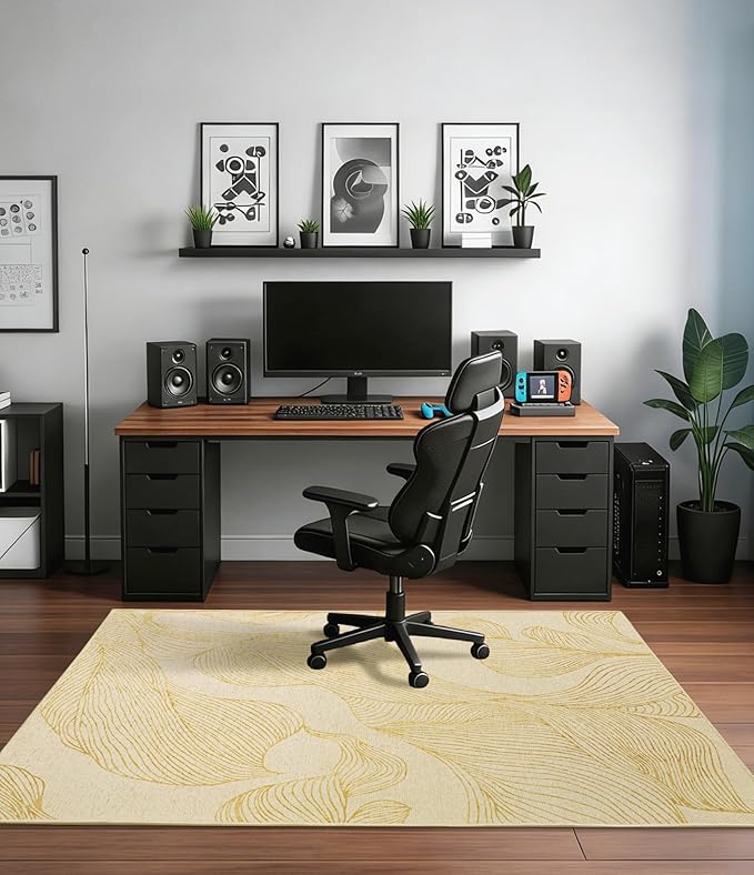 chakme Office Chair Mat for Hardwood Floor, 60"x45" Easy Glide Computer Desk Mat Protector for Rolling Chair Under Desk Rug Nonslip Backing, Machine Wash, (Golden Leaf)
