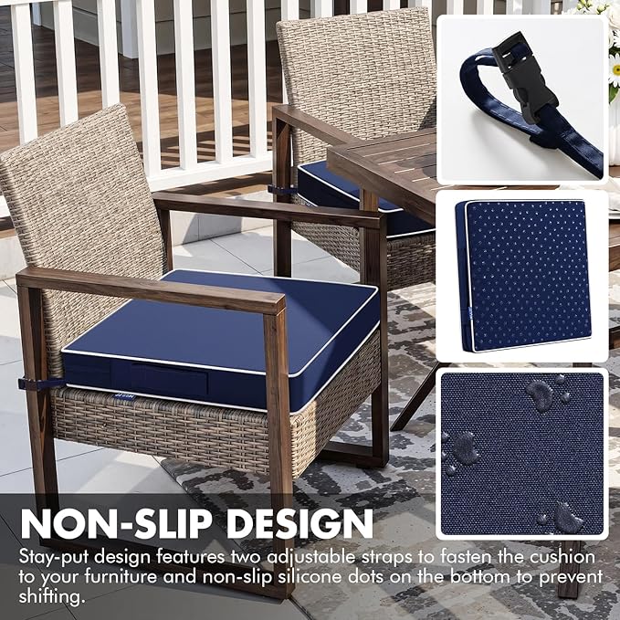 MIULEE Navy Blue 24 x 24 x 4 Outdoor Chair Cushions Waterproof Patio Chair Cushions with Adjustable Straps Set of 2 for Patio Furniture 3-Year Color Fastness Garden Sofa Couch