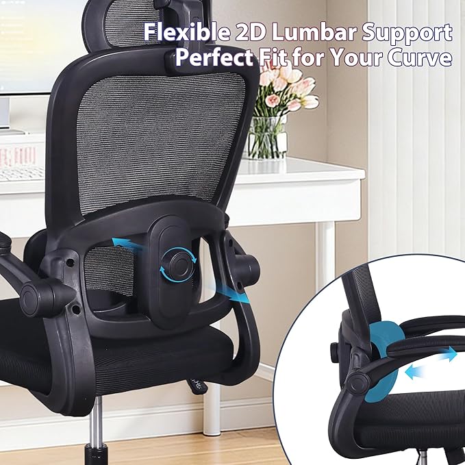 Office Chair Ergonomic Desk Chair,Office Desk Chair with High Back Mesh and Adjustable Lumbar Support Rolling Work Swivel Task Chairs with Wheel 3D Armrests and Headrest