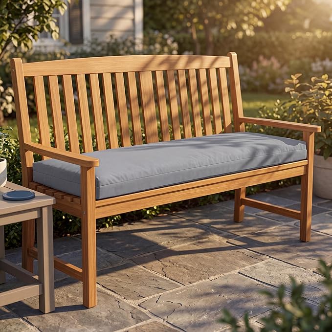 baibu 42Inch Outdoor Bench Cushion Waterproof, Bench Cushions for Outdoor Furniture, Dual-Layer Memory Foam atio Furniture Cushions, Porch Swing Seat Pad with Washable Cover & Ties, 42x16x3.5, Grey