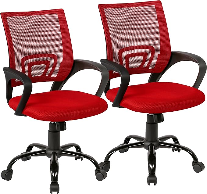 PayLessHere Office Computer Chair Ergonomic Cheap Desk Chair Adjustable Comfortable Mid Back Task Rolling Swivel with Lumbar Support for Home Office (Pack of 2, Red)