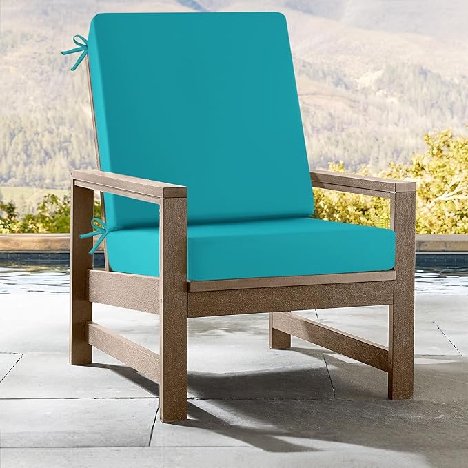 idee-home Outdoor Dining Chair Cushion, Patio Seat Cushion High Back Waterproof Seat Pads with Removable Cover, Indoor Chair Pads Deep, Peacock Blue