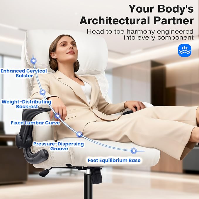 AreShark Office Chair - Executive High Back Breathable Comfy Desk Chair with Lumbar Support - Ergonomic Leather Rolling Swivel Computer Chair with Rock Function for Working Studying Gaming Relaxing