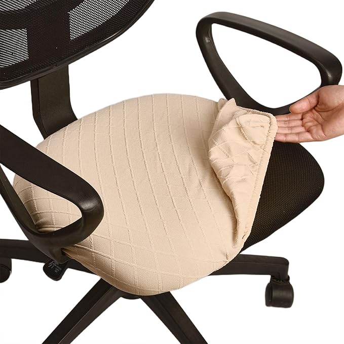 Melaluxe Stretch Jacquard Office Chair Cover, Removable Washable Desk Chair Cover Rotating Chair Seat Slipcover, Beige