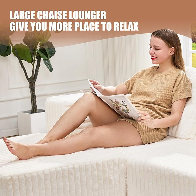 Hobestluk Modular Sectional Sofa Memory Foam Couch Sofa Bed Loveseat with Chaises Cloud Couch with Removable Cover Large Sectional Couches for Living Room (Strip White, Sofa Bed)