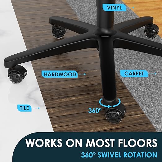 WEWILL Office Chair Wheels, Rubber Replacement Caster Heavy Duty Wheels for Computer Desk Chair to Replace Office Chair mats, Protect Hardwood Floors and Carpet, Set of 5 Black