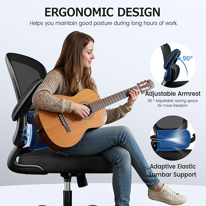 ALLGOD Ergonomic Office Chair, Breathable Mesh Ergonomic Desk Chair with Lumbar Support, Flip-up Armrests, Computer Chairs Comfortable for Home, Office, Work, Standard, 2 Pack